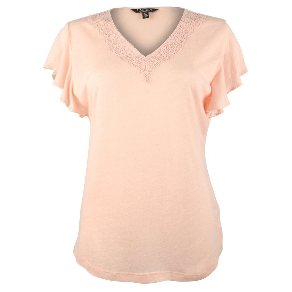 Lauren Ralph Lauren Women's Plus Size Flutter Sleeve Blouse Top Pink 3X